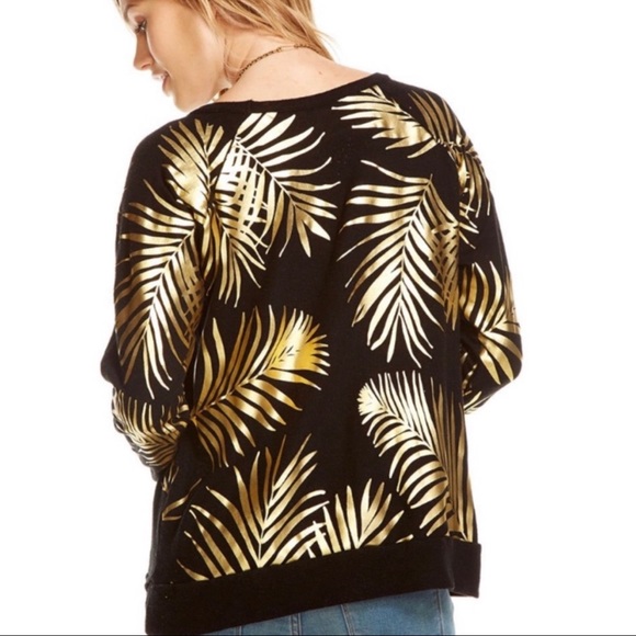 Revolve Chaser Metallic Tropical Relax Sweatshirt Black/Gold Size Medium NWT - Picture 2 of 5